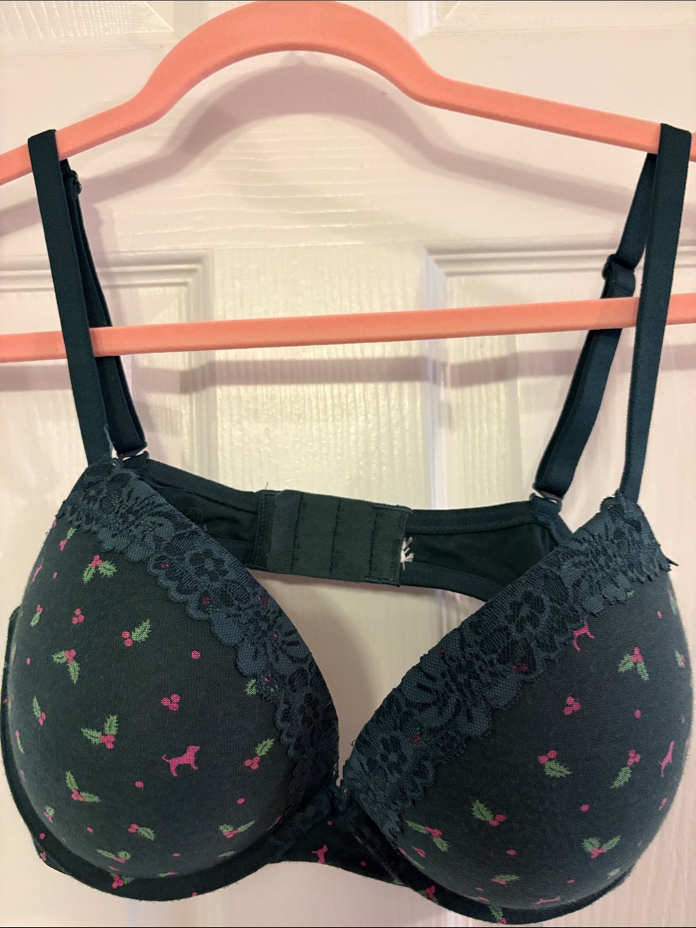 Victoria's Secret Dark Teal Padded Bra with Pink Floral Motif